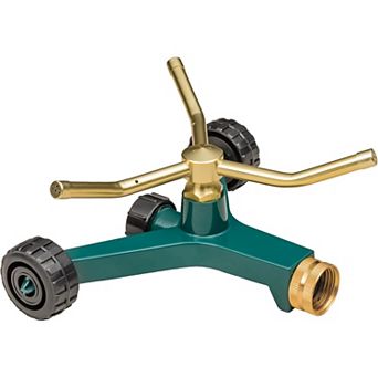 3-Arm Metal Sprinkler with Wheel Base, Adjustable Coverage for Lawn Garden