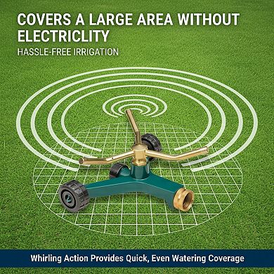 3-Arm Metal Sprinkler with Wheel Base, Adjustable Coverage for Lawn Garden