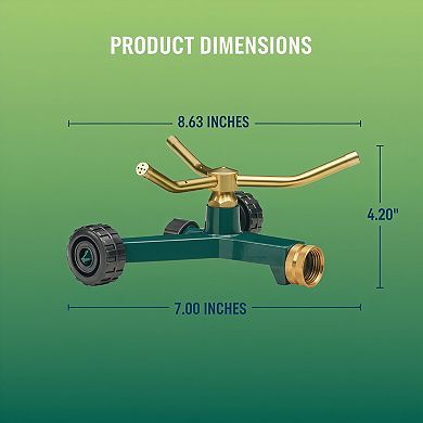 3-Arm Metal Sprinkler with Wheel Base, Adjustable Coverage for Lawn Garden