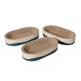 Nicate 3 pc Cat Scratcher Cardboard Set: Oval Bowl Nest Lounge Bed with Toys