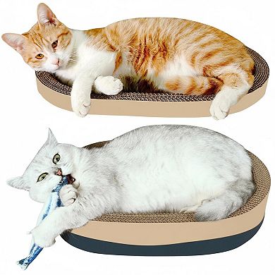 Nicate 3pc Cat Scratcher Cardboard Set: Oval Bowl Nest Lounge Bed with Toys