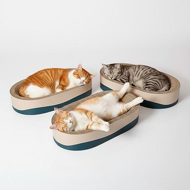 Nicate 3pc Cat Scratcher Cardboard Set: Oval Bowl Nest Lounge Bed with Toys