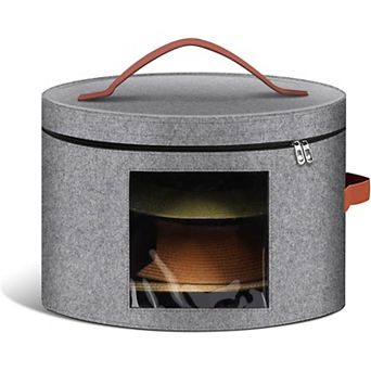 Hat Box,Hat Storage Box,Stackable Round Brim Hats Organizer Bag Container (Grey, 16.5" D x 10.5" H)