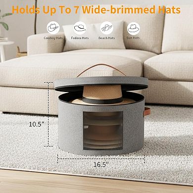 Hat Box,Hat Storage Box,Stackable Round Brim Hats Organizer Bag Container (Grey, 16.5" D x 10.5" H)