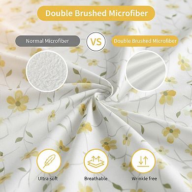 Yellow Floral Queen Sheet Set 4-Piece Soft Microfiber Deep Pocket Corner Straps