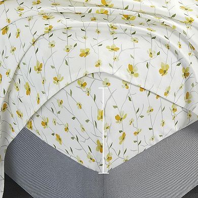 Yellow Floral Queen Sheet Set 4-Piece Soft Microfiber Deep Pocket Corner Straps