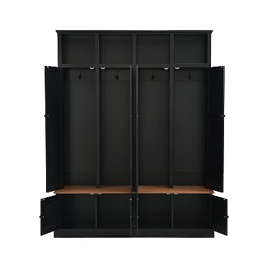 Merax 76.7" Farmhouse Hall Tree with Bench, Cabinet & Coat Rack 4-in-1 Entryway Storage Organizer