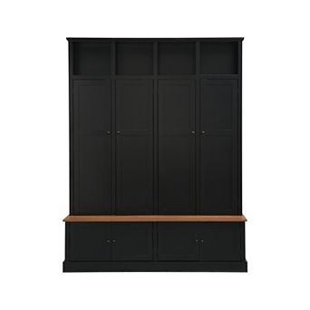Merax 76.7" Farmhouse Hall Tree with Bench, Cabinet & Coat Rack 4-in-1 Entryway Storage Organizer
