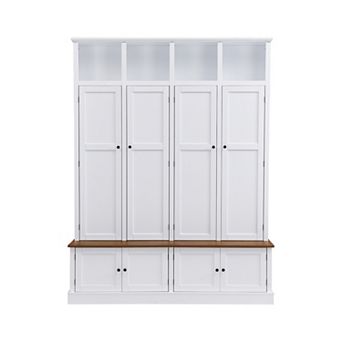 Merax 76.7" Farmhouse Hall Tree with Bench, Cabinet & Coat Rack 4-in-1 Entryway Storage Organizer