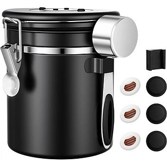 Airtight Stainless Steel Coffee Canister with Scoop for Beans and Grounds