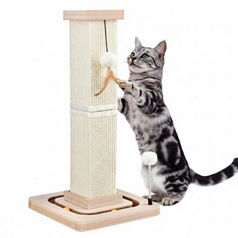 Nicate 27" Cat Sisal Scratcher Interactive Track Balls Hanging Vertical Posts Indoor Cats Kittens
