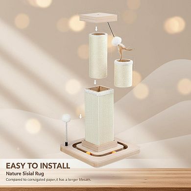 Nicate 27" Cat Sisal Scratcher Interactive Track Balls Hanging Vertical Posts Indoor Cats Kittens