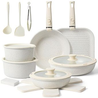 MOEPLSY20 pc Nonstick Ceramic Cookware Set Detachable Handle, Non-Toxic & Stackable Design