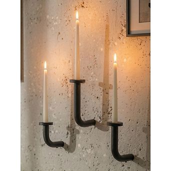 MOEPLSY 3 pc Black Metal Wall Candle Sconces, Minimalist Modern Taper Candle Holders