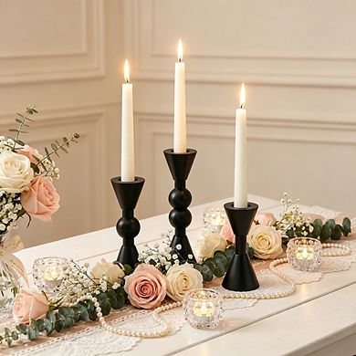 MOEPLSY 3-Piece Black Brass Taper Candle Holders, Decor for Wedding, Party, Holiday & Table