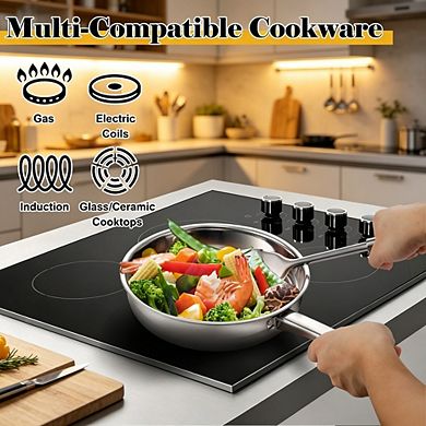 MOEPLSY15-Piece Stainless Steel Cookware Set With sturdy fixed handles, it is induction compatible