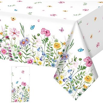 Spring Floral Tablecloth, disposable plastic party cover, waterproof 1 pack