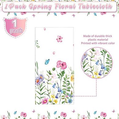Spring Floral Tablecloth, disposable plastic party cover, waterproof 1 pack