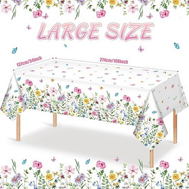 Spring Floral Tablecloth, disposable plastic party cover, waterproof 1 pack