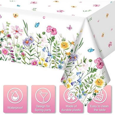 Spring Floral Tablecloth, disposable plastic party cover, waterproof 1 pack