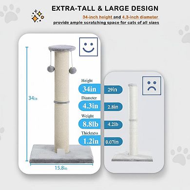 Nicate 34 Inch Large Sturdy Cat Scratcher Replaceable Sisal Interactive Balls Quick Assembly