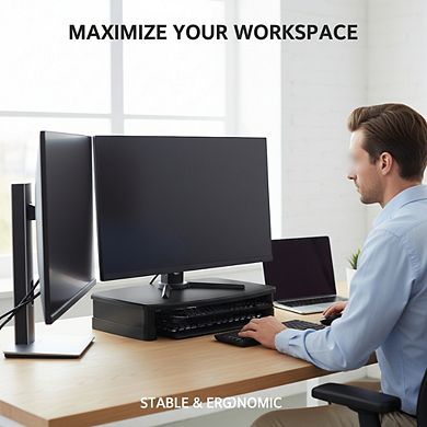 Height Adjustable Monitor Stand with Storage, Ergonomic Desk Riser Fits Laptops Up to 22lbs Black