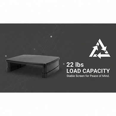 Height Adjustable Monitor Stand with Storage, Ergonomic Desk Riser Fits Laptops Up to 22lbs Black