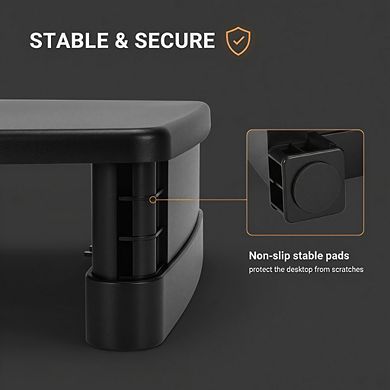 Height Adjustable Monitor Stand with Storage, Ergonomic Desk Riser Fits Laptops Up to 22lbs Black