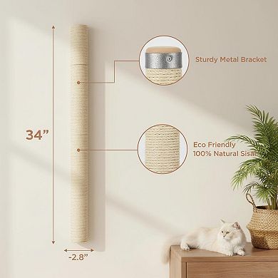 Nicate 34" Wall Mounted Cat Scratcher Sisal Vertical Stretching Durable Aluminum Space Saving Modern