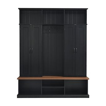 Merax Entryway Hall Tree with Bench, Farmhouse Coat Rack with Hooks, Cubbies & Storage Cabinet