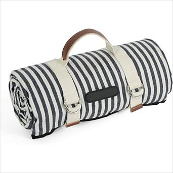 Navy Blue Waterproof Picnic Blanket, Portable with Carry Strap for Beach Camping