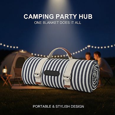 Navy Blue Waterproof Picnic Blanket, Portable with Carry Strap for Beach Camping