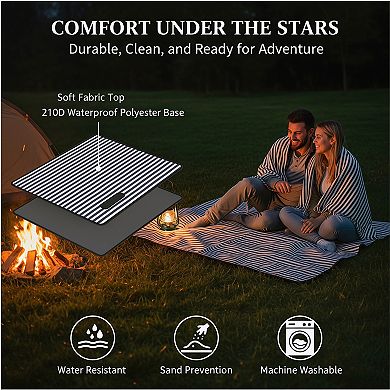 Navy Blue Waterproof Picnic Blanket, Portable with Carry Strap for Beach Camping