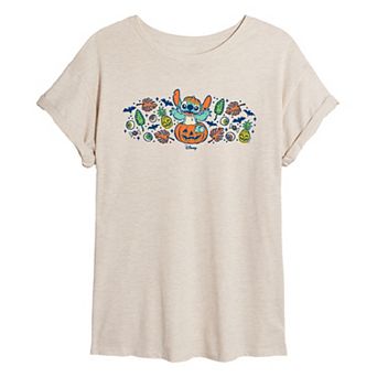 Juniors' Disney's Lilo & Stitch Pumpkin Floral Oversized Tee
