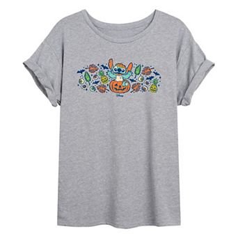 Juniors' Disney's Lilo & Stitch Pumpkin Floral Oversized Tee