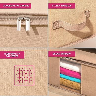 Clothes Storage Bag Organizer Protects from Moths, Moisture, Set of 2 Underbed Storage Bags- Beige