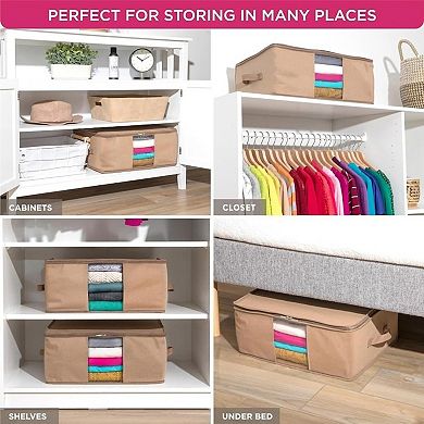 Clothes Storage Bag Organizer Protects from Moths, Moisture, Set of 2 Underbed Storage Bags- Beige