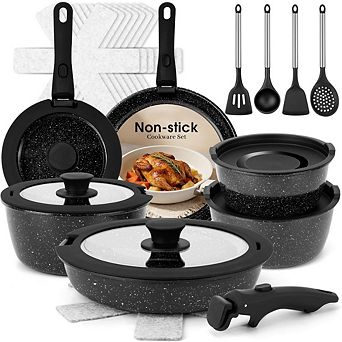 MOEPLSY25 pc Nonstick Cookware Set with Detachable Handles, Pans with Lids, Utensils & Trivets