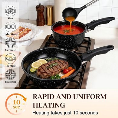 MOEPLSY25-Piece Nonstick Cookware Set with Detachable Handles, Pans with Lids, Utensils & Trivets