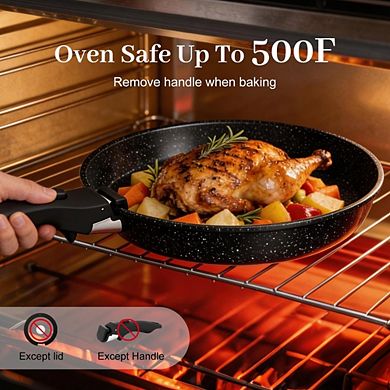 MOEPLSY25-Piece Nonstick Cookware Set with Detachable Handles, Pans with Lids, Utensils & Trivets