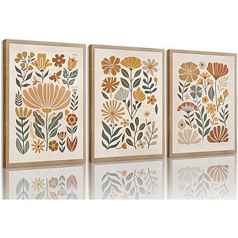 Boho Abstract Floral Wall Art, Minimalist Botanical Canvas Prints, Earthy Home Decor
