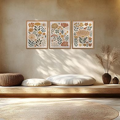 Boho Abstract Floral Wall Art, Minimalist Botanical Canvas Prints, Earthy Home Decor