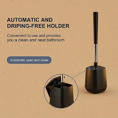 KAUFLY Toilet Brush Set with Auto-Closing Lid,Extra Long Handle&Nylon Bristles for Bathroom