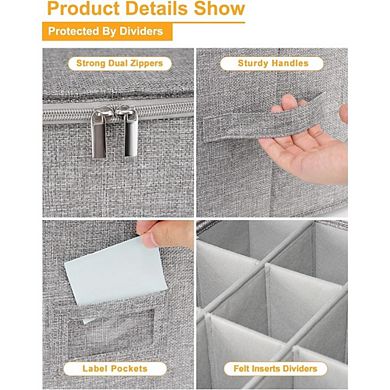 Great Ambitions Wine Glass Storage Box with Padded Dividers, Holds 24 Glasses, Stackable 2pcs
