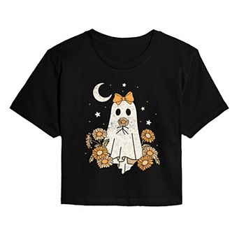 Juniors' Coquette Ghost Floral Cropped Tee
