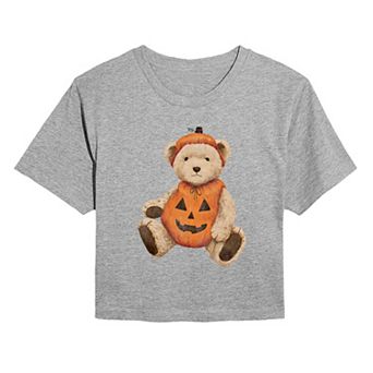 Juniors' Pumpkin Teddy Bear Cropped Tee