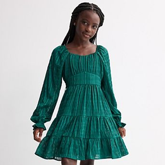Girls 7-16 Inspired Hearts Lurex Shadow Stripe Tie Back Dress