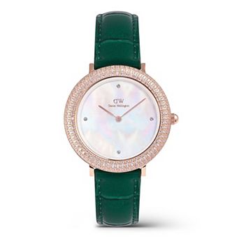 Daniel Wellington Women's Crystalline Bezel MOP Dial Leather Strap Watch - DW0010082