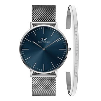 Daniel Wellington Men's Classic Leather Strap & Mesh Watch with Cuff Bracelet Set