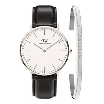 Daniel Wellington Men's Classic Leather Strap & Mesh Watch with Cuff Bracelet Set